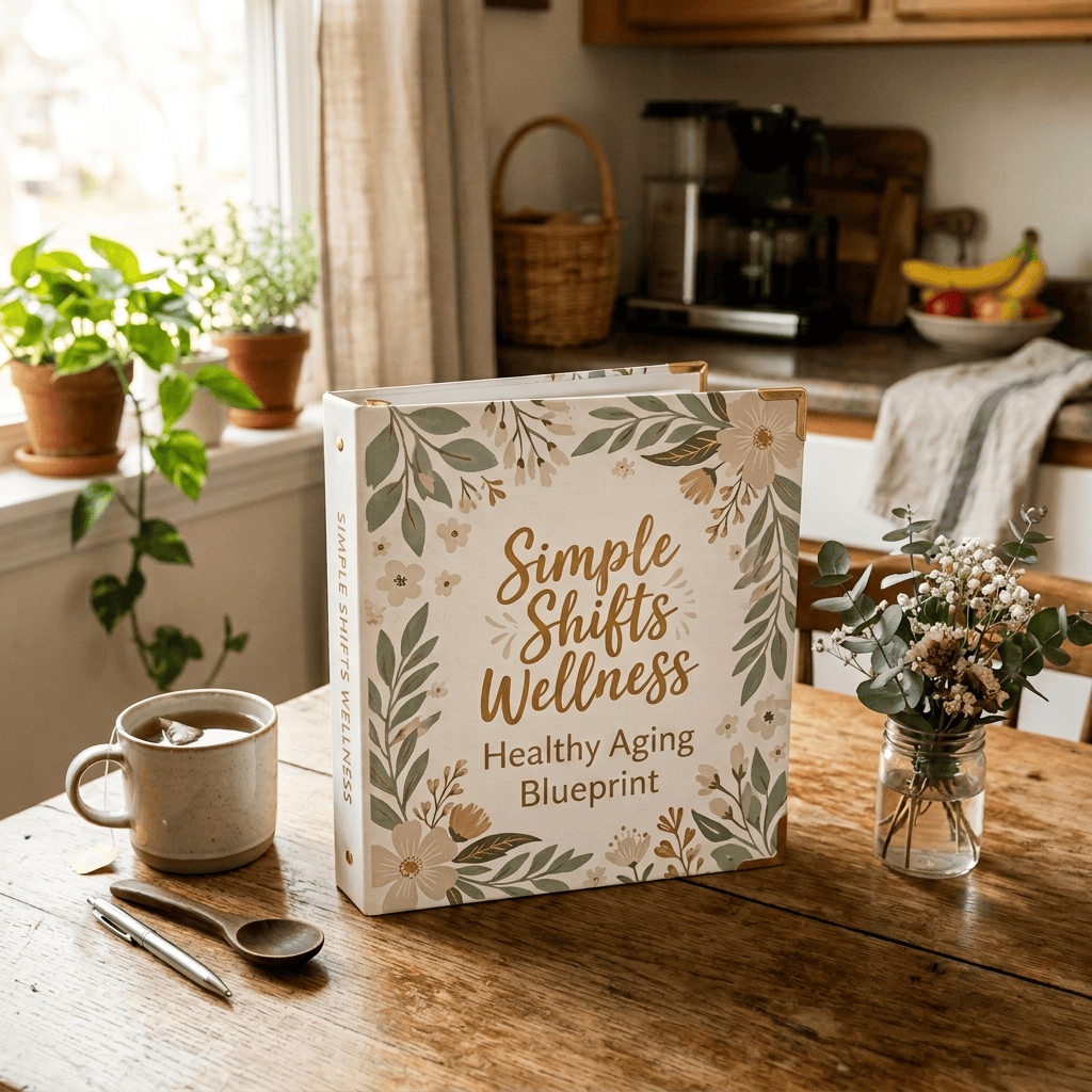 Wellness guide titled “Simple Shifts Wellness” on a kitchen table